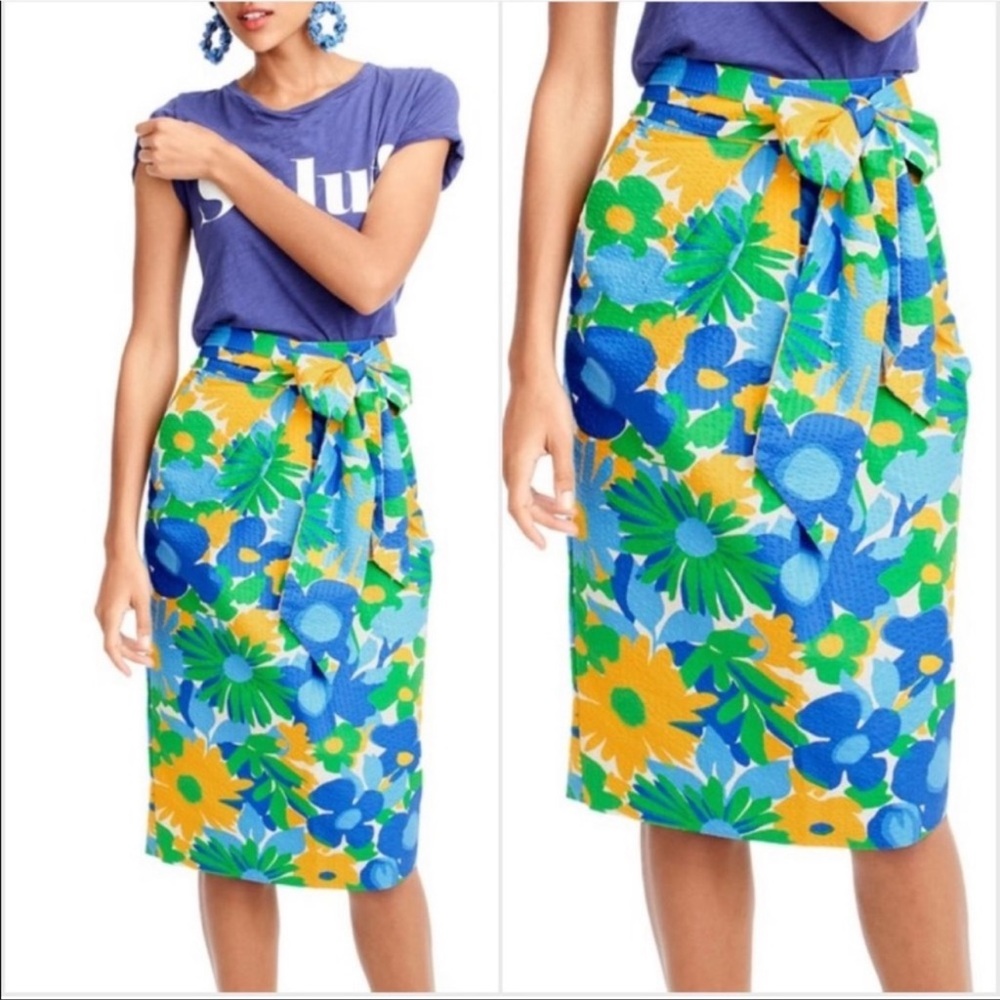 JCrew Morning Floral Tie Waist Skirt